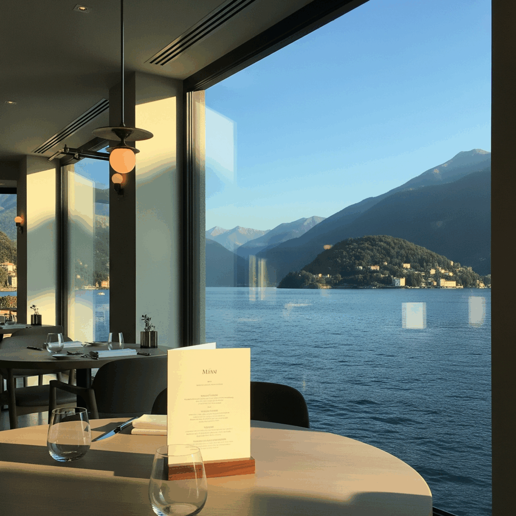 un buon menu di un ristorante in rival al lago